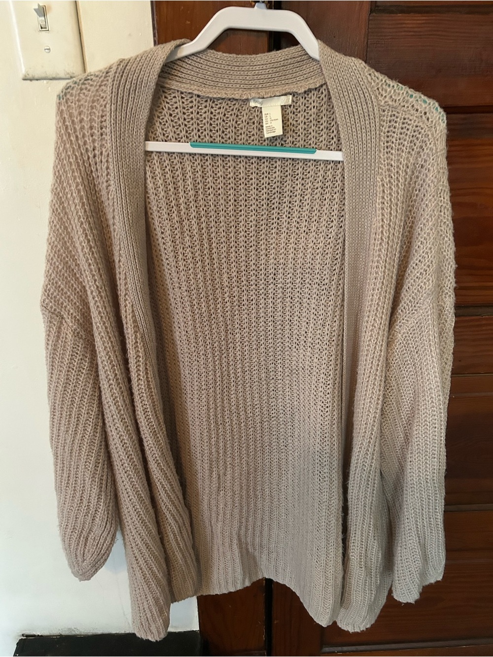 H&M Open-Front Taupe Knit Cardigan Sweater